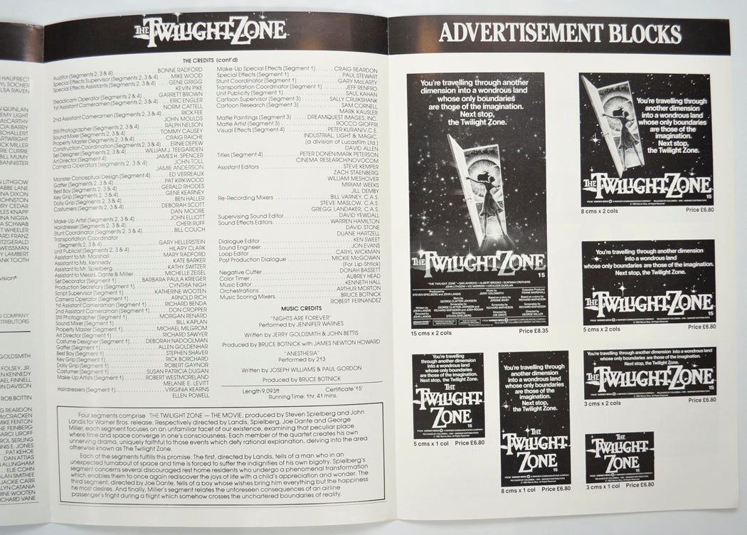 THE TWILIGHT ZONE : THE MOVIE Cinema Exhibitors Campaign Pressbook - INSIDE 