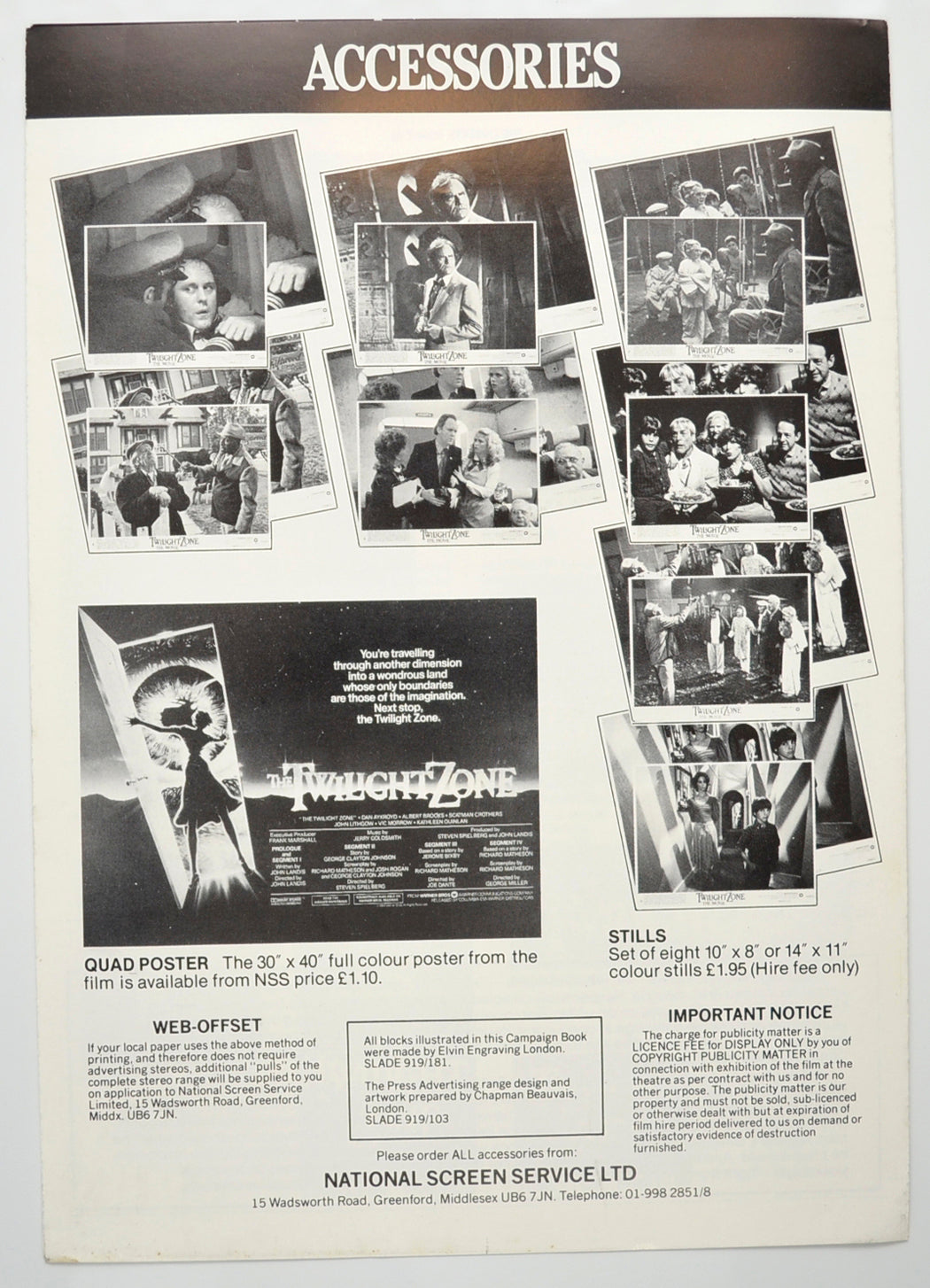 THE TWILIGHT ZONE : THE MOVIE Cinema Exhibitors Campaign Pressbook - BACK 