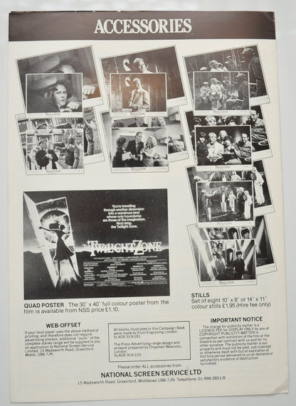 THE TWILIGHT ZONE : THE MOVIE Cinema Exhibitors Campaign Pressbook - BACK 