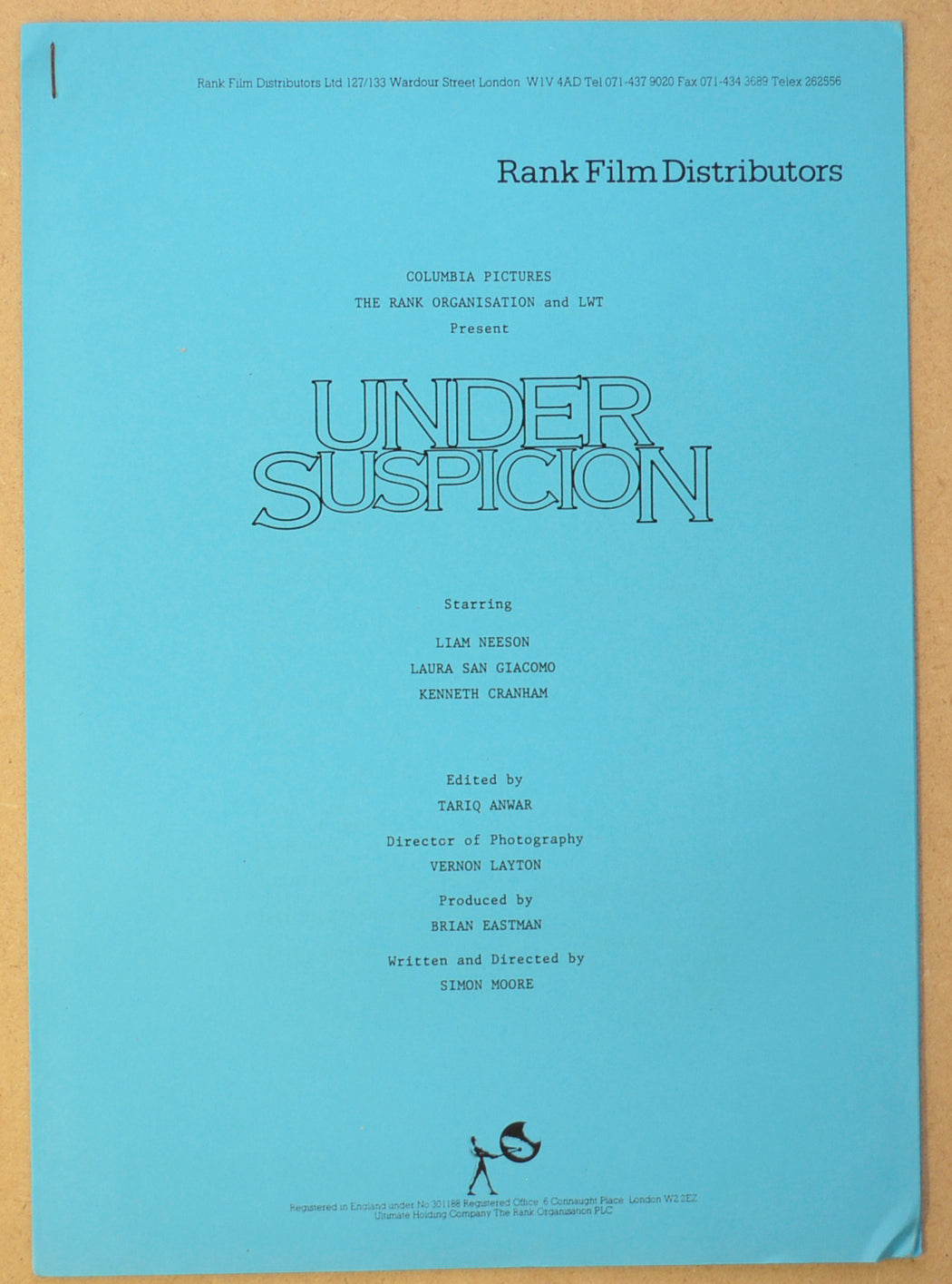 UNDER SUSPICION Original Cinema Press Kit – Production Info 