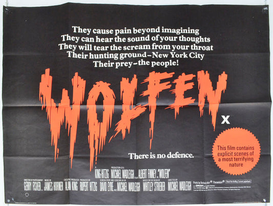 Wolfen  Original British Quad Poster - Film Poster - Movie Poster