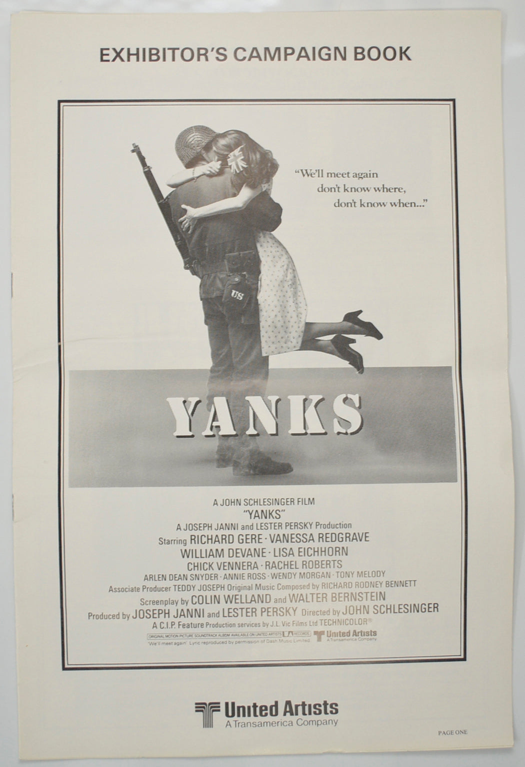 Yanks Original 8 Page Cinema Exhibitors Campaign Pressbook (UK) + Supplementary Ads Sheet