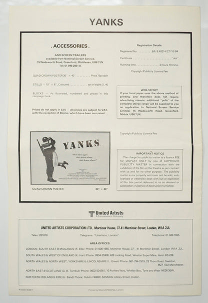 YANKS Cinema Exhibitors Campaign Pressbook - BACK 